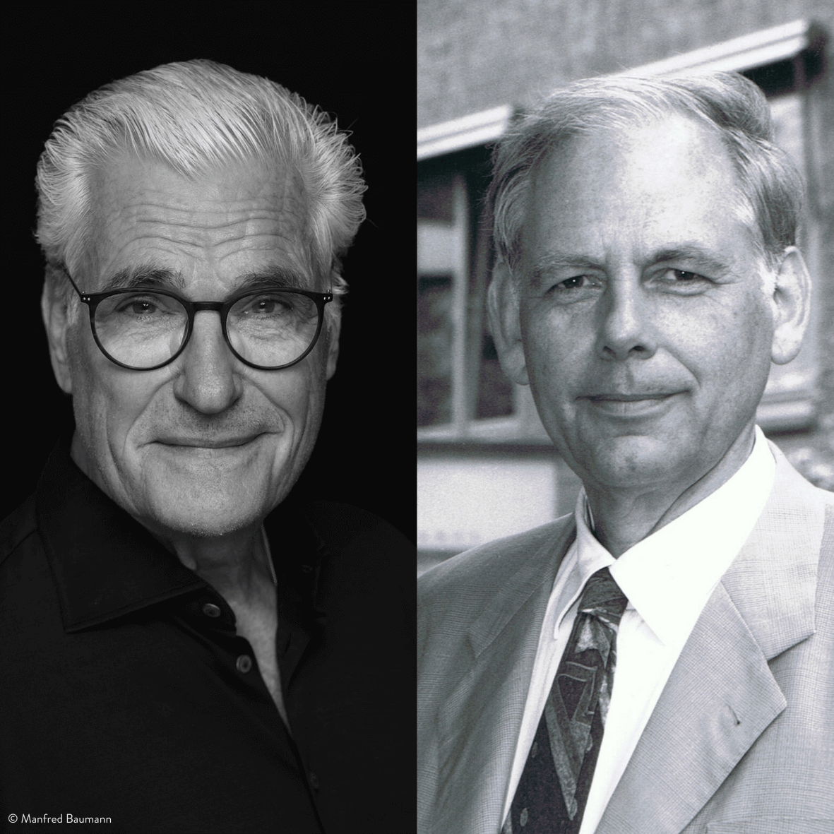 Eine Collage der Portraits von Sky DuMont und Georg Winter